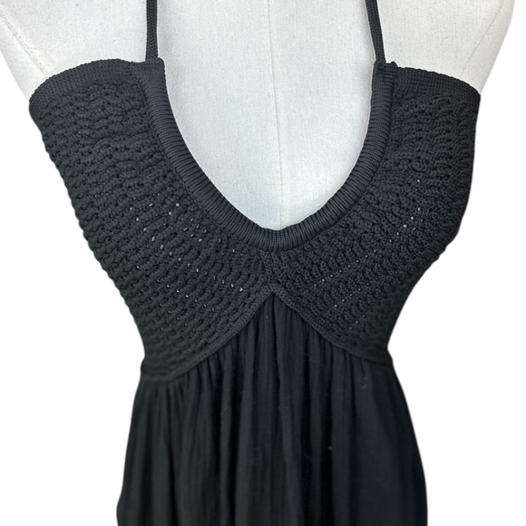 Miou Muse‎ NWT SZ SM Black crochet  Halter Maxi Dress - Picture 5 of 16